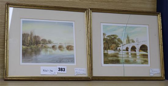 Bob Broadley, 2 watercolours, River landscapes, signed and dated 89, 14 x 17cm